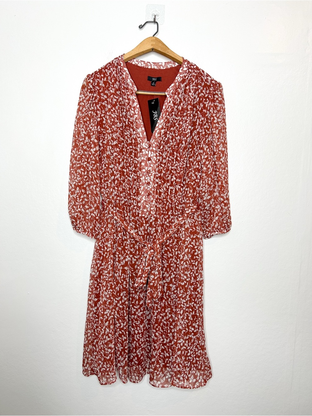 NWT JBS Flowy Leaf Print Long Sleeve Mini Dress 16